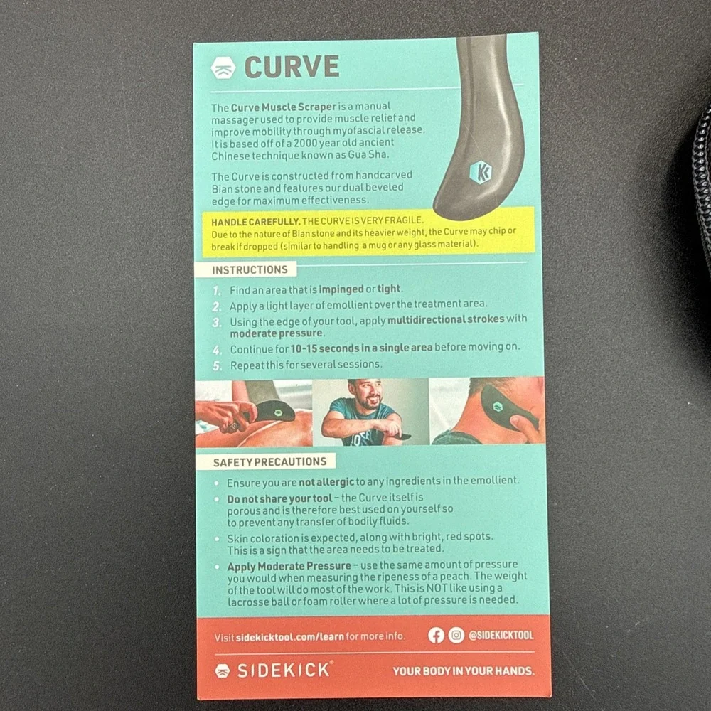 Sidekick Curve Muscle Scraper: 4-in-1 Bian Stone Scraping, Gua Sha Massage Tool